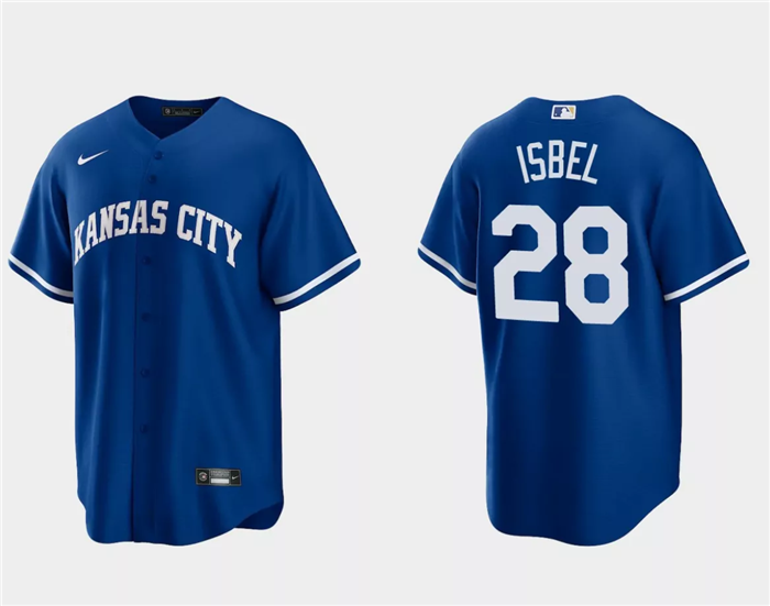 Men's Kansas City Royals #28 Kyle Isbel Royal Cool Base Stitched Baseball Jersey
